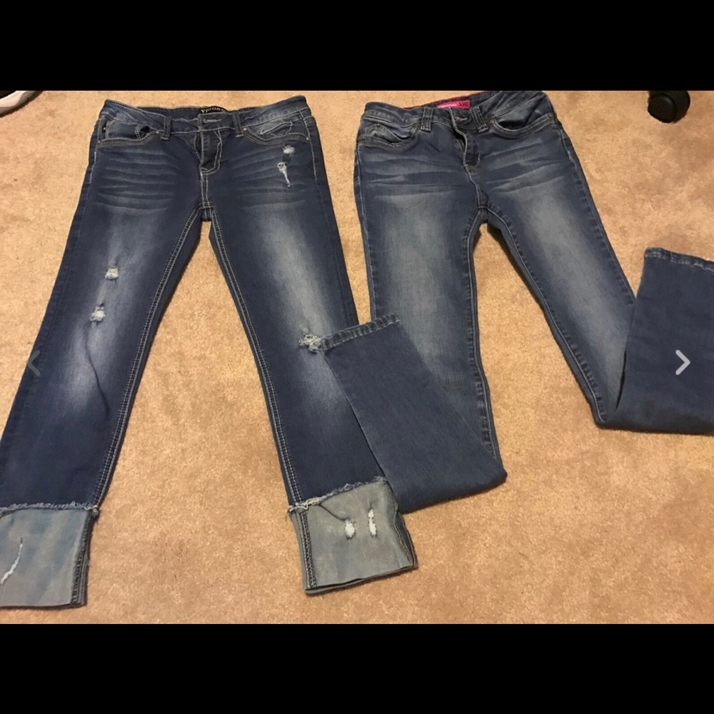 Lots 2 Pairs Girls Denim Blue Jeans- Size 14 CUTE